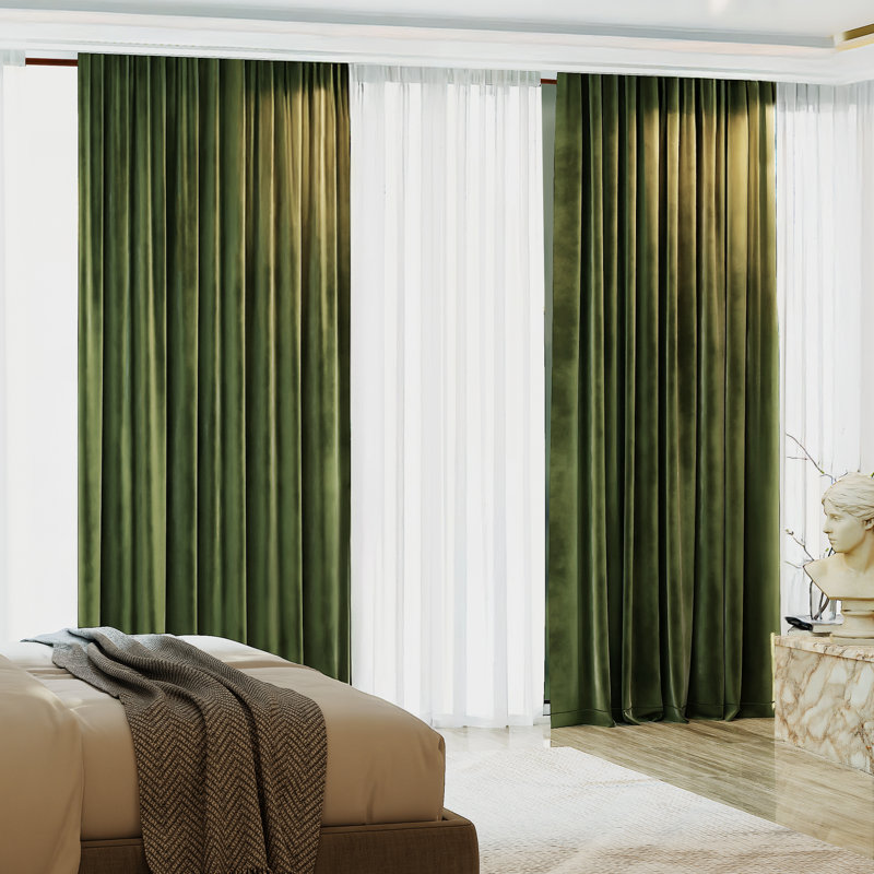 Blackout Velvet Curtains For Bedroom, Living Room And Home Office (Set Of 2), 52" W x 84" L, Basque Green