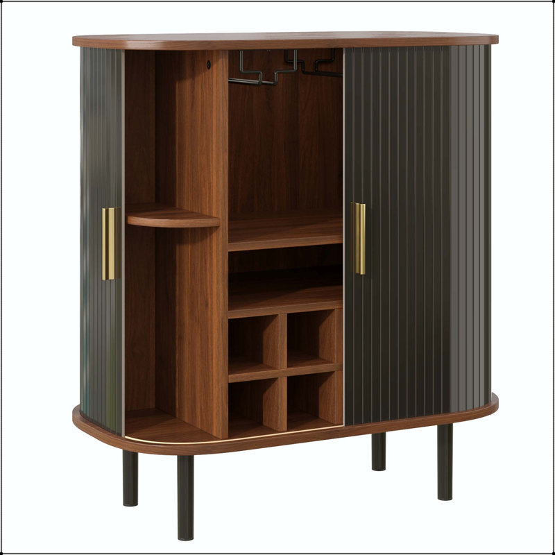 Armoire à vin cannelée avec 8 casiers à vin et 5 tablettes réglables, Black