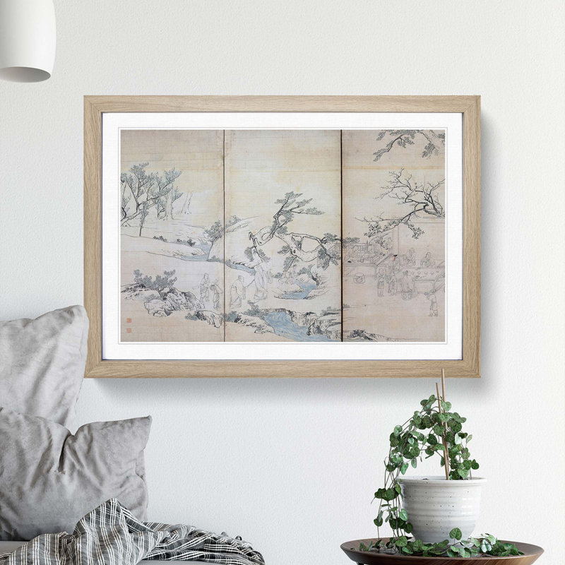 Gathering in the Orchid Pavilion by Maruyama Okyo - Picture Frame Painting Print, Oak Framed, 36cm H x 48cm W x 2cm D