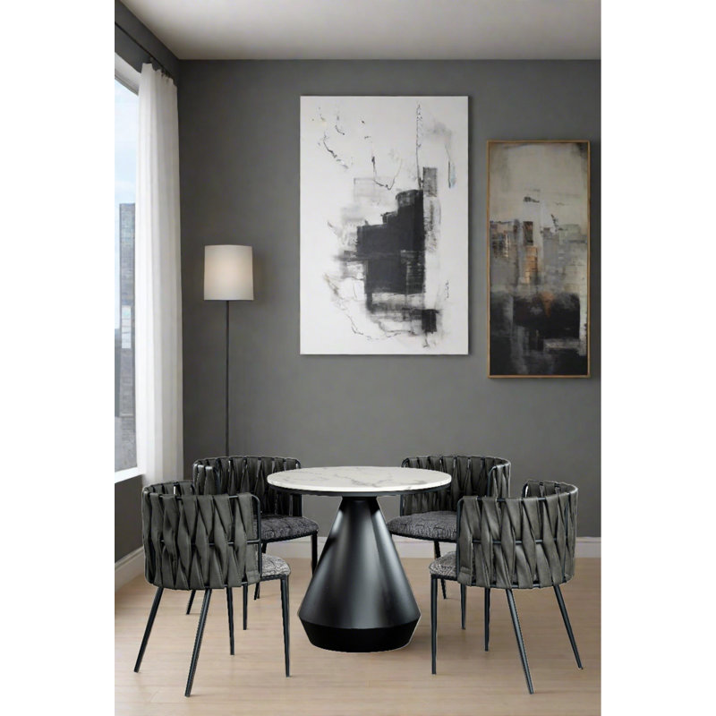 Gigi Marble Top Bistro Dining Table – 32" White Marble Top with Black Metal Base, Seats 4, Black