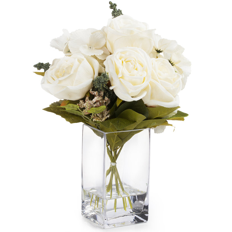 Arrangement floral mélangé à vase, Crème