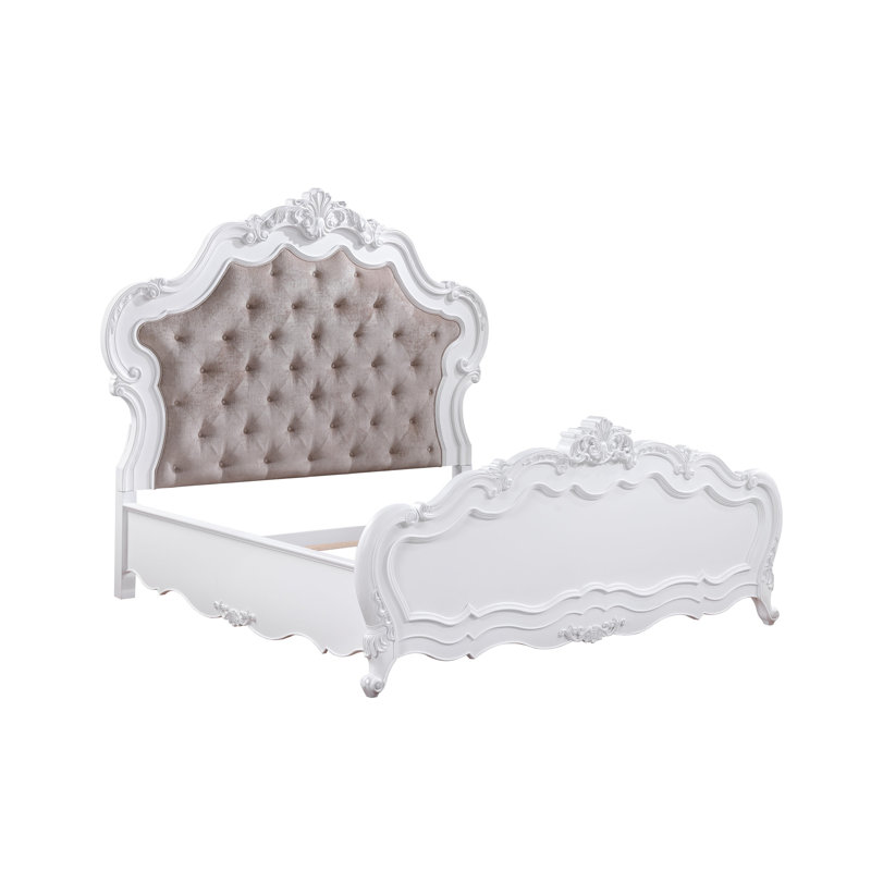 Lit Latisha en tissu et finition blanche, Très grand lit