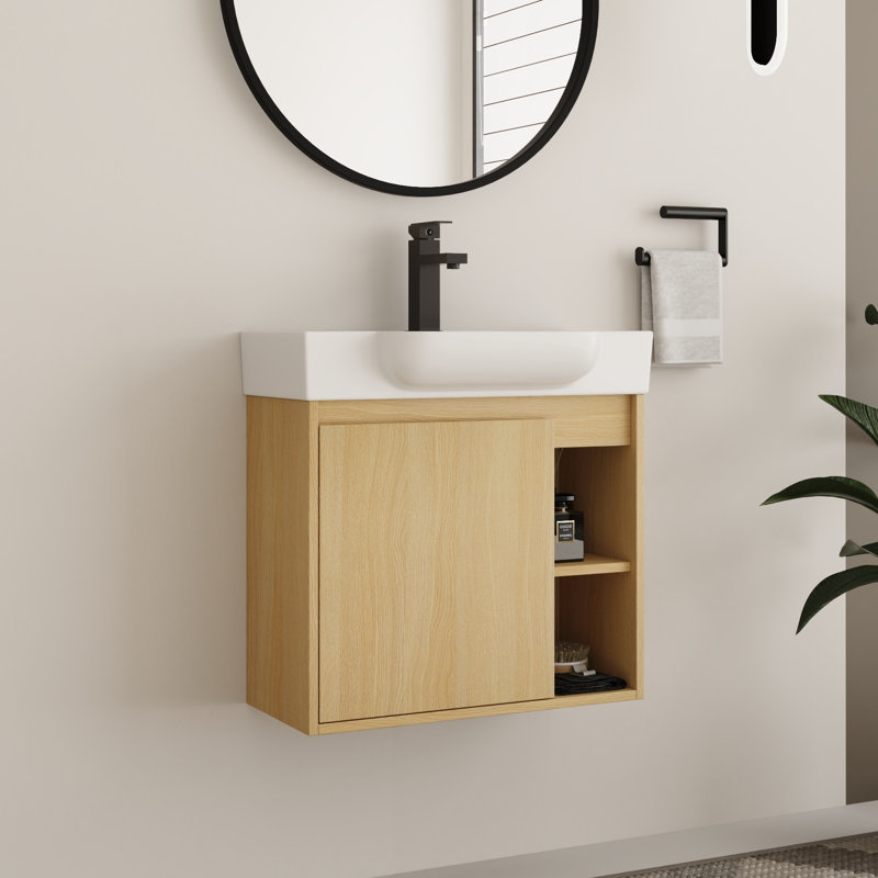 Ensemble de meuble-lavabo simple mural 24 po avec plateau en céramique Oakchade, Beige, 24"