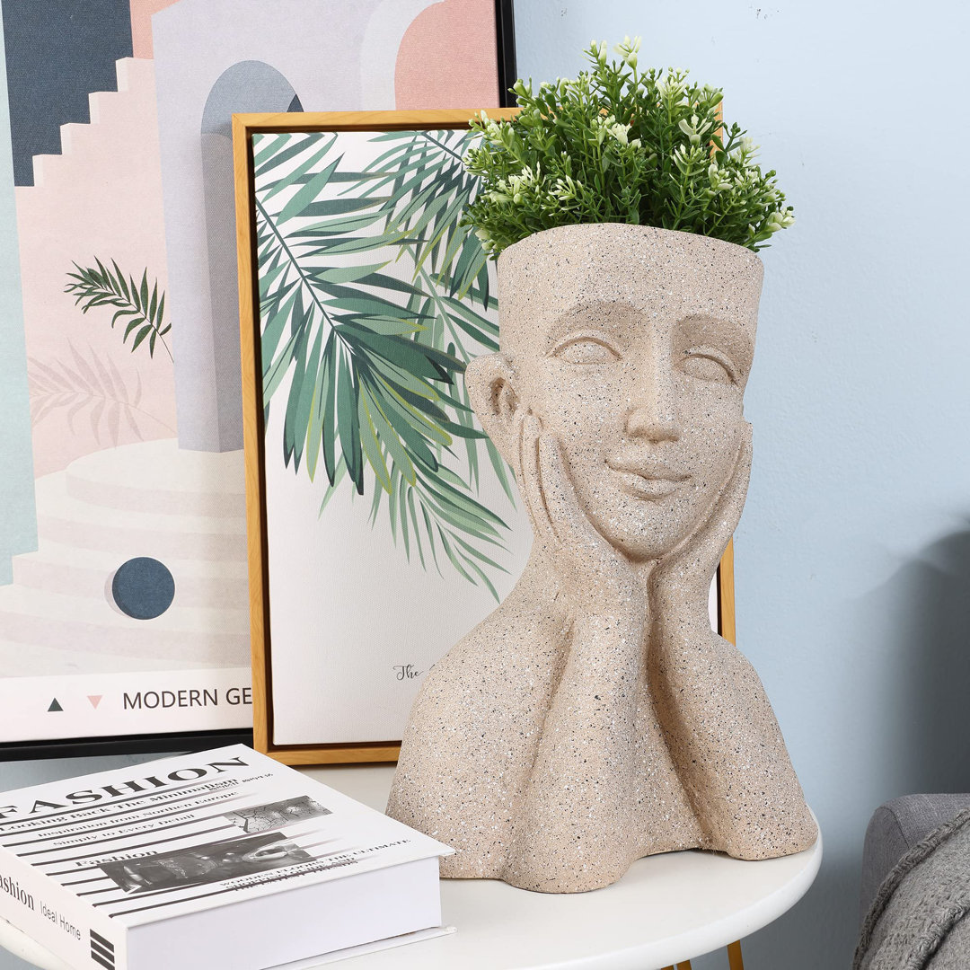 Brie Happy Face Bust Head Planter Handmade Indoor/Outdoor Statue Planter Arlmont & Co.