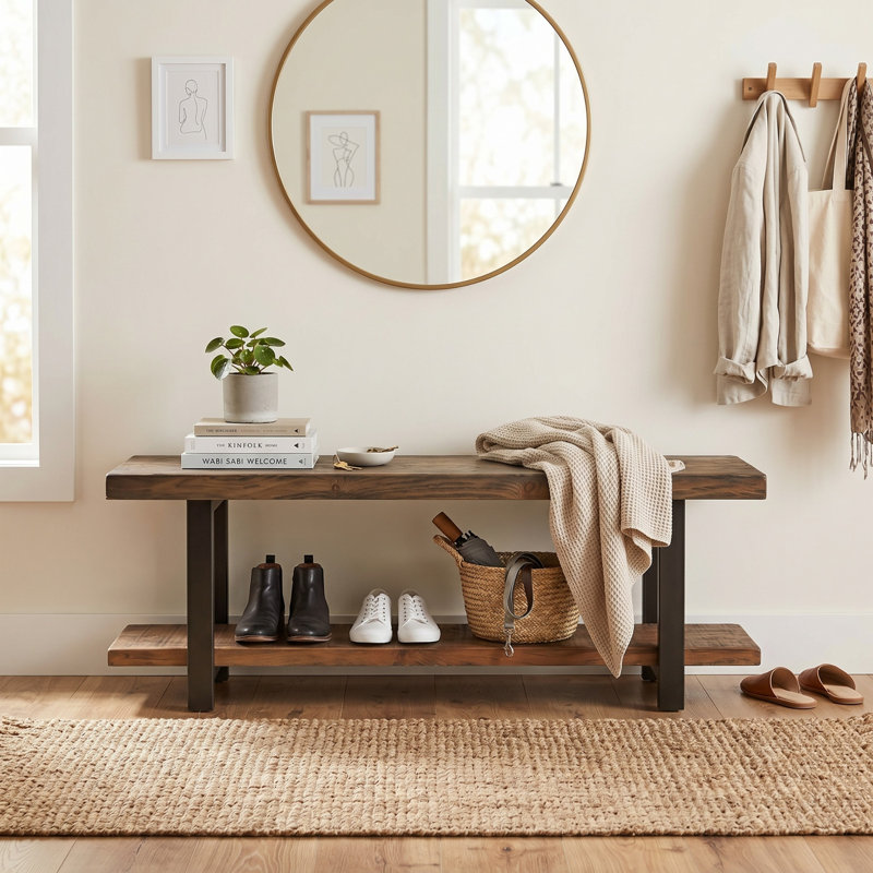 Rundell 48" Entryway Bench with Storage Shelf, Natural, Natural