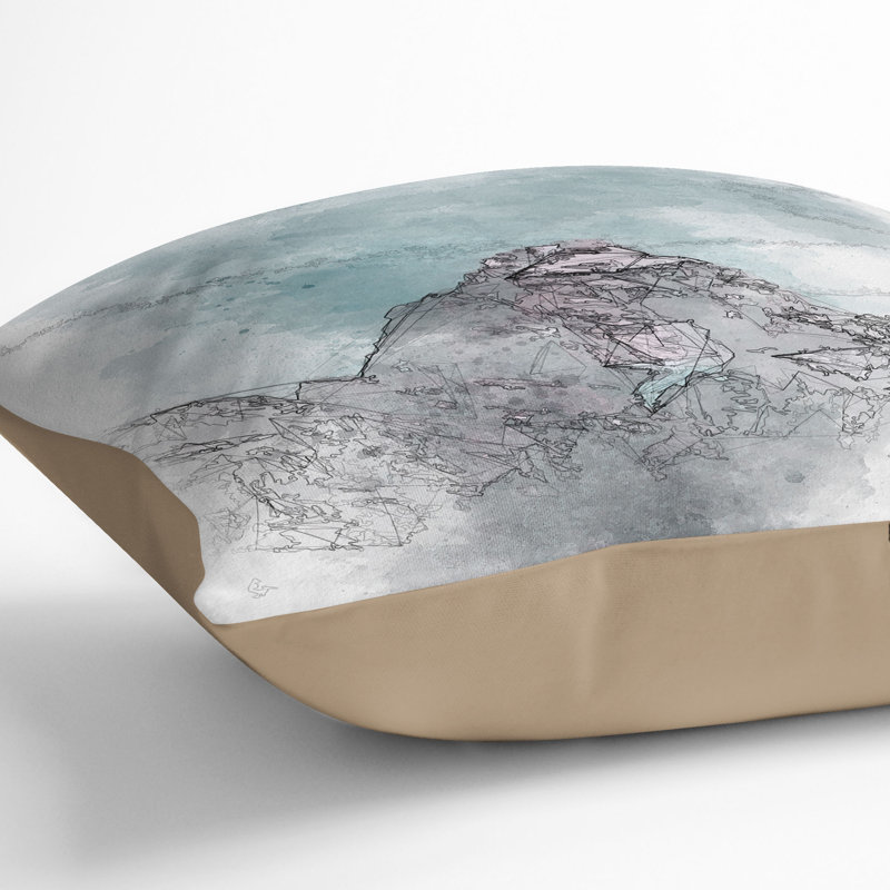 Mountain Peak in Wyoming Sketch Cushion with Filling, 40cm H x 40cm W x 15cm D, Stone