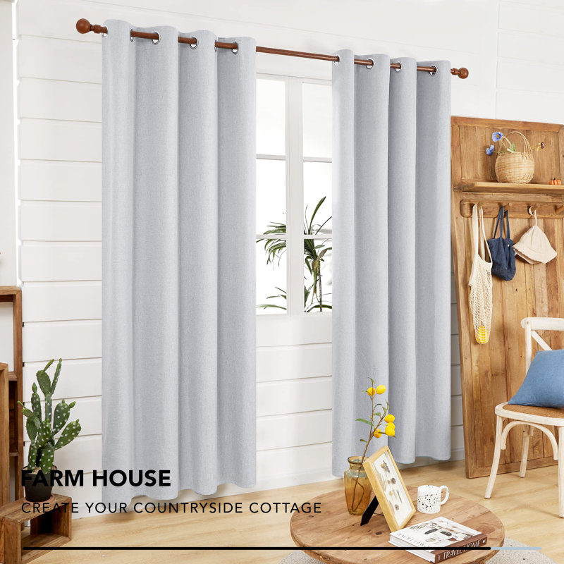 Lythrodontas Faux Linen Total Blackout Curtain Panels, 52" W x 108" H, Gray