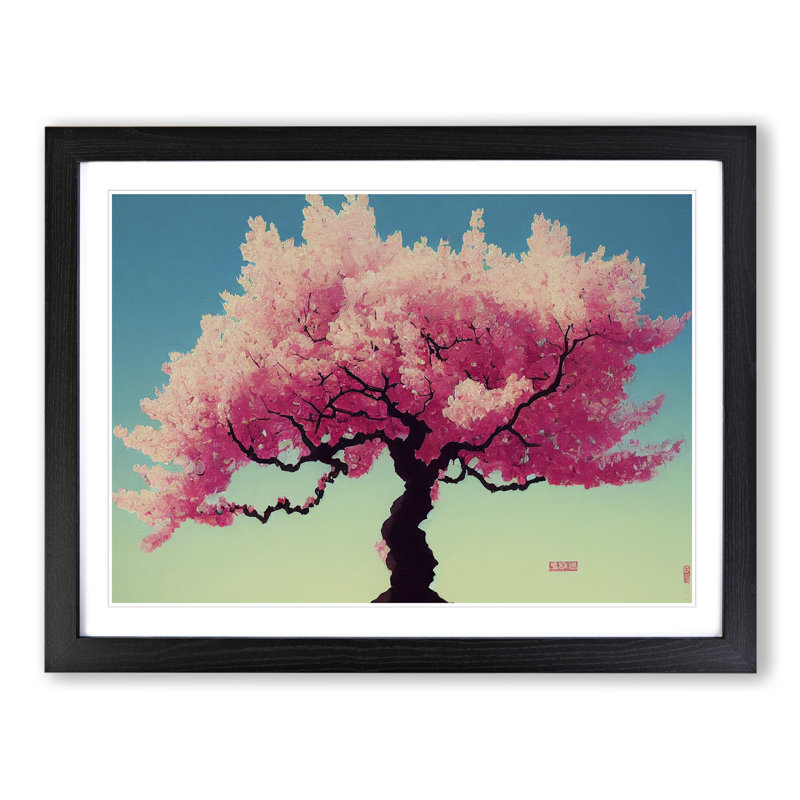 Cheerful Cherry Blossom Tree - Single Picture Frame Painting, Black, 46cm H x 64cm W x 2cm D
