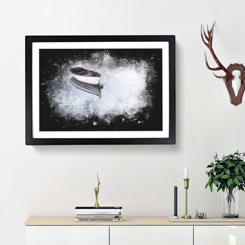 Reflection Of A Boat - Picture Frame Graphic Art, 45cm H x 63cm W x 2cm D, Black Framed