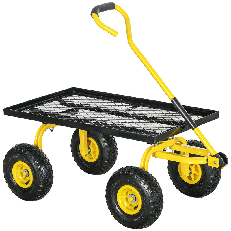 Outsunny Garden Trolley Cart Heavy Duty Garden Cart Metal Frame Yellow