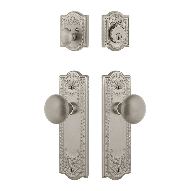 Ensemble d'entrée Nostalgic Warehouse Meadows avec bouton New York, Nickel satiné, 2.375