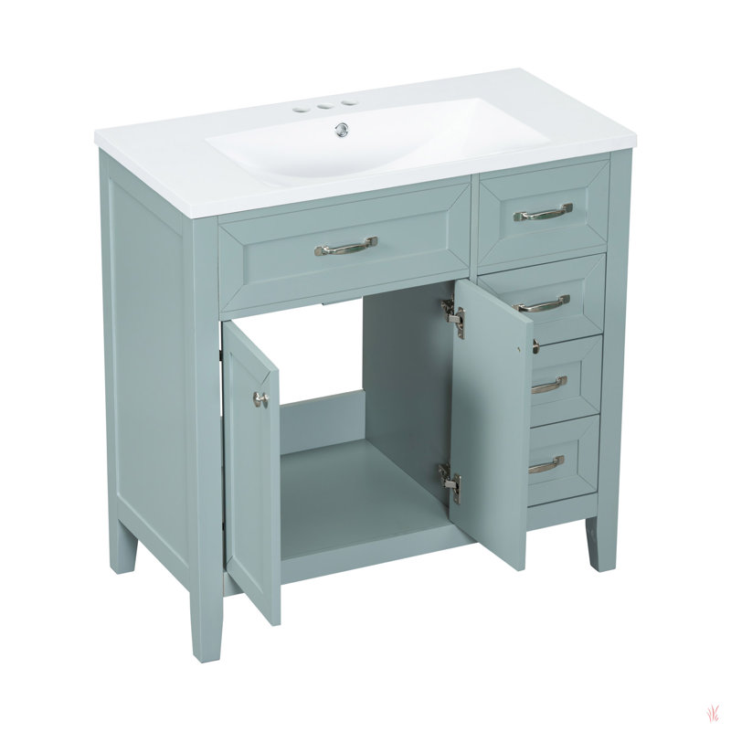 Ensemble de meuble-lavabo 36 po avec évier, armoire de salle de bain avec 5 tiroirs, structure solide et panneau en bois aggloméré
