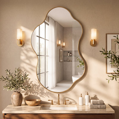 Miroir de salle de bain asymétrique irrégulier, miroir de salle de bain moderne encadré en aluminium