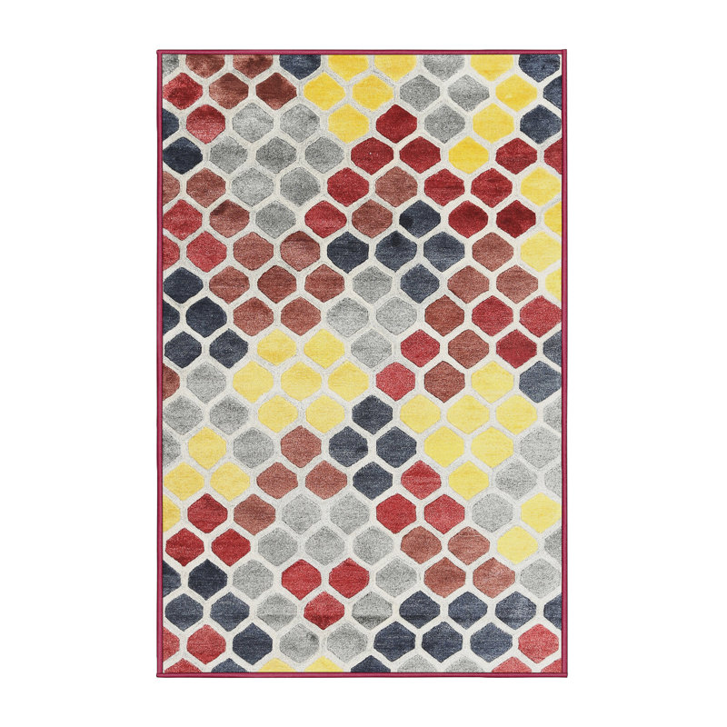 Tapis abstrait rouge / brun / jaune, Rectangle 7 pi x 10 pi