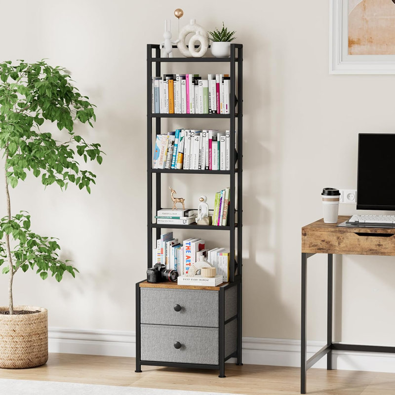 CD Storage Rack With Drawer, 5-Tier DVD Organizer Shelf W,Adjustable Book Stoppers, Media Storage Rack For CD,DVD, Books,Games, Ideal For Living Room , Home Office
