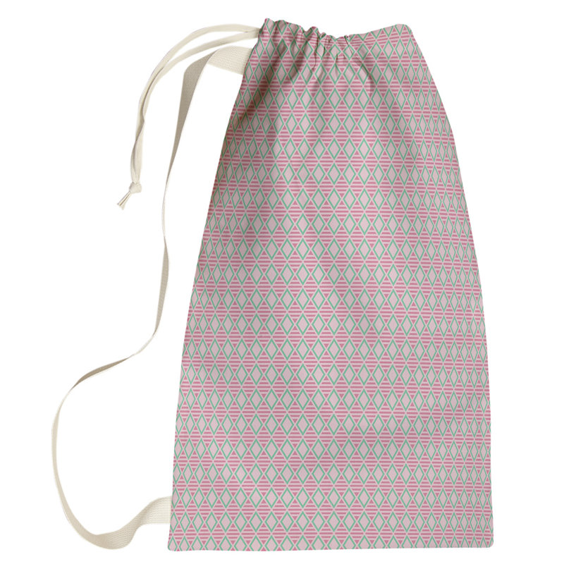 Sac à linge à motif géométrique, Grand (H 76,5 po x l 29,5 po x 1,5 po), Rose / sarcelle