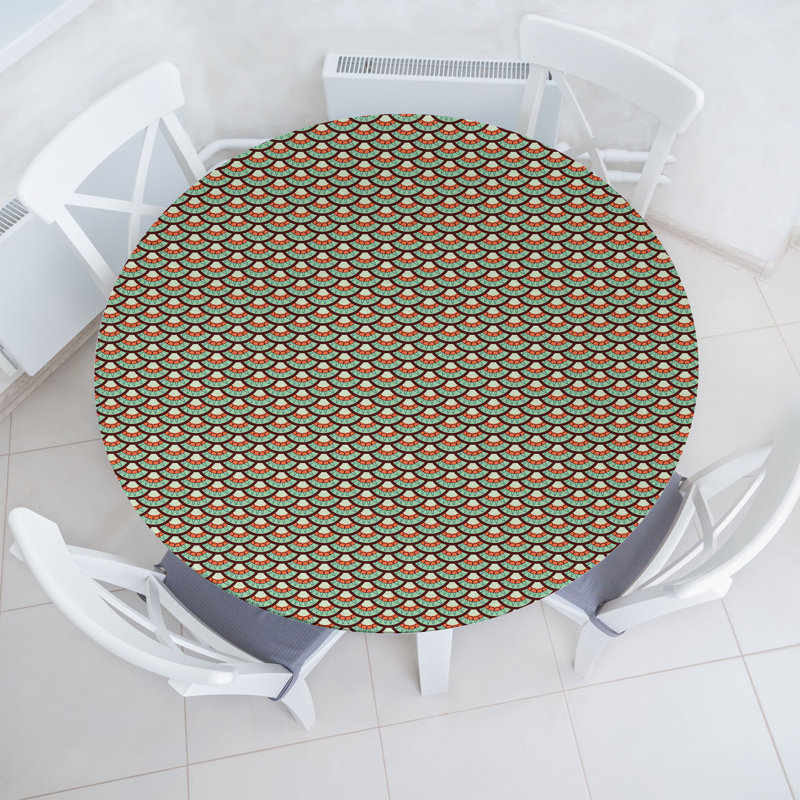Bay Isle Home™ Abstract Fitted Round Tablecloth Diameter Multicolor, 51.97" Round