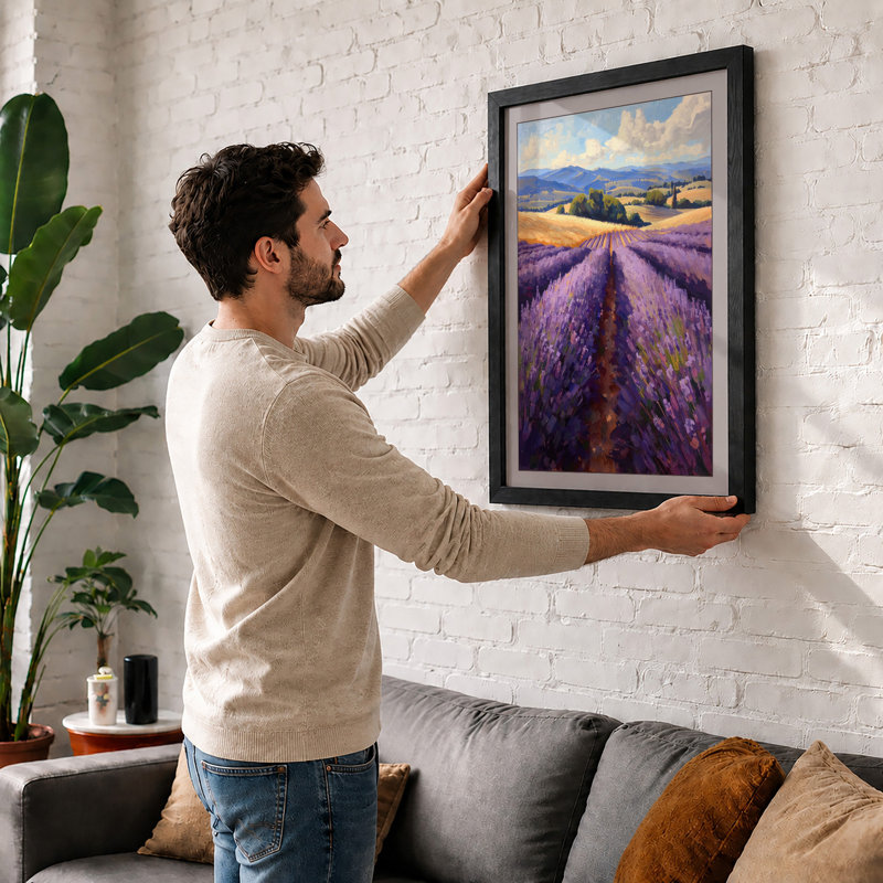 Lavender Fields at Dusk Rustic - Framed Print, Oak, A4 - 29.7 x 21.0 cm