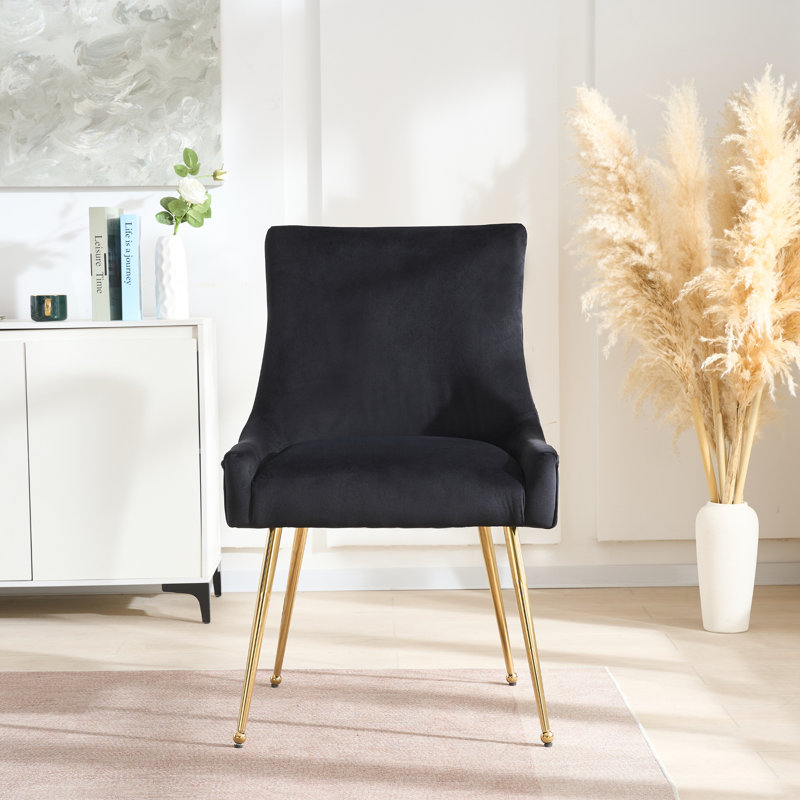 85cm H Tufted Upholstered Metal Upholstered Back Side Chair, Black