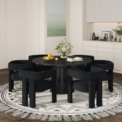 47-Inch Round MDF Pedestal Dining Table Set