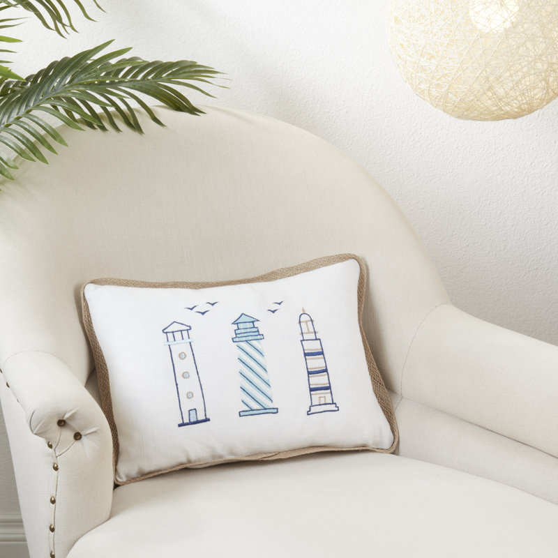Off-White Cotton Rectangular Lighthouse Throw Pillow Cover