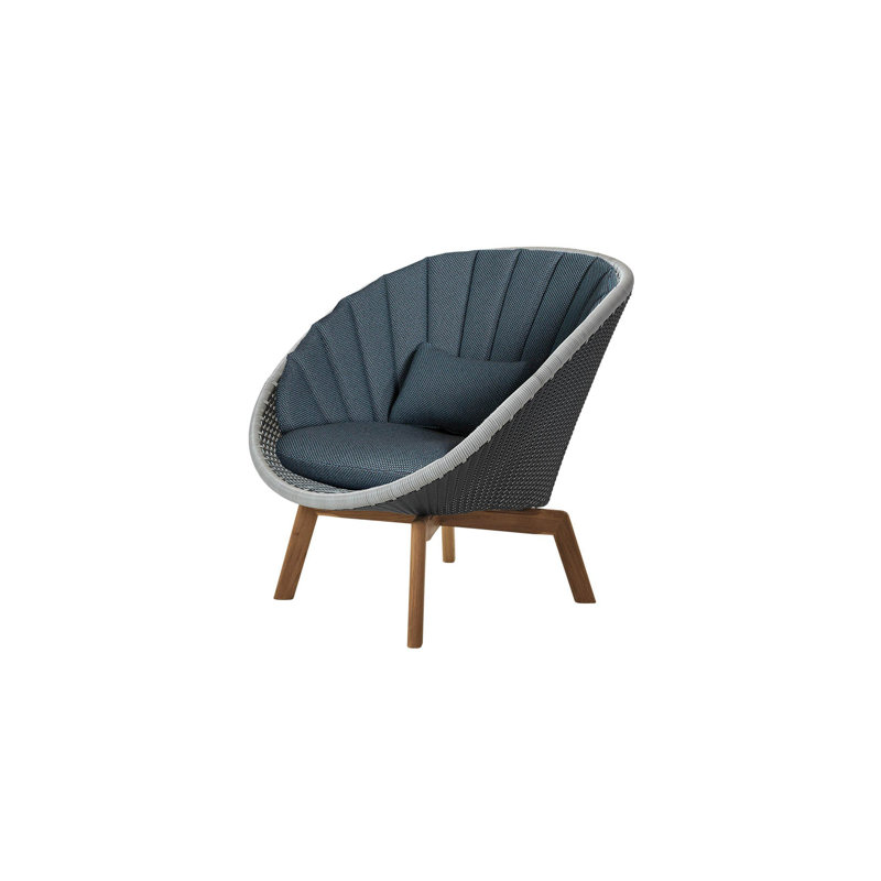 Peacock Papasan Chair with Teak Legs, Dark Blue, Dark Gray/Teak
