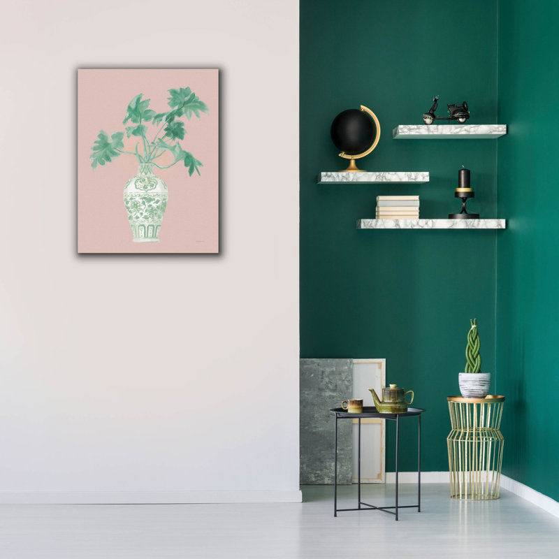 «Epic Graffiti» «Palm Chinoiserie 3 Pink Green V2» par Danhui Nai, art mural sur toile, H 34 po x l 26 po