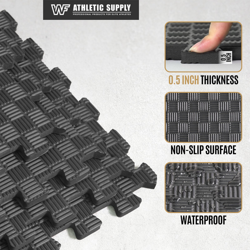 CAP Interlocking Exercise Foam Mats, 72 SQ.FT Diamond, TATAMI, T-Pattern 1/2-Inch Thickness Tiles, Black-Tatami