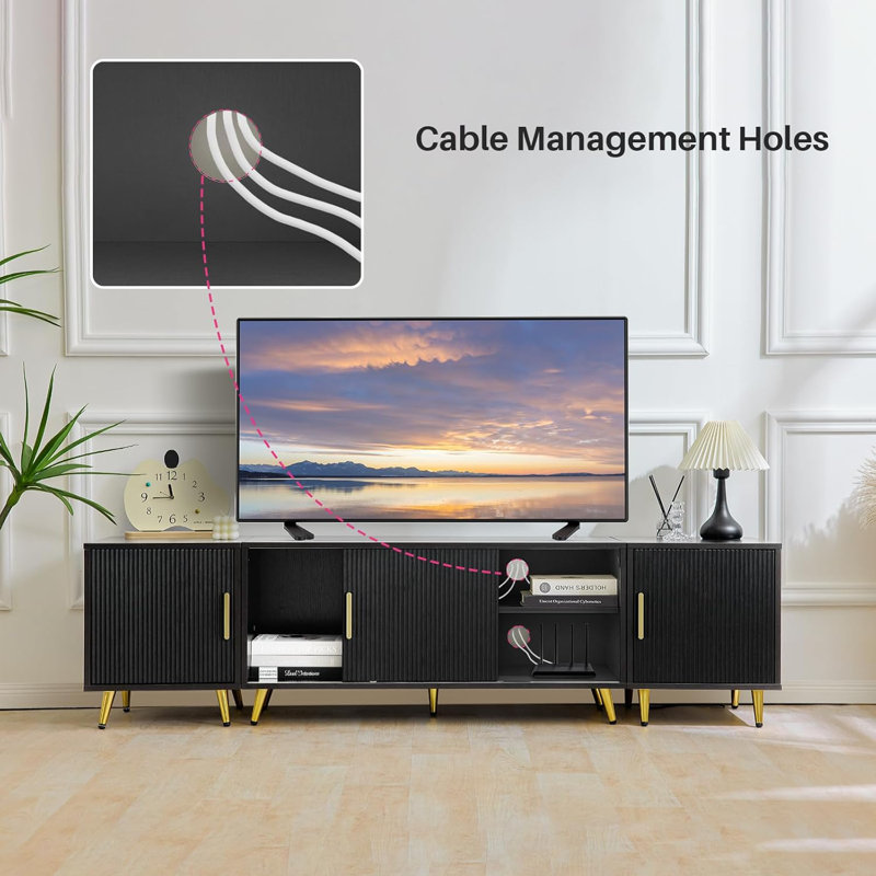Kenzingtyn TV Stand for TVs up to 85" with Storage Function, Black
