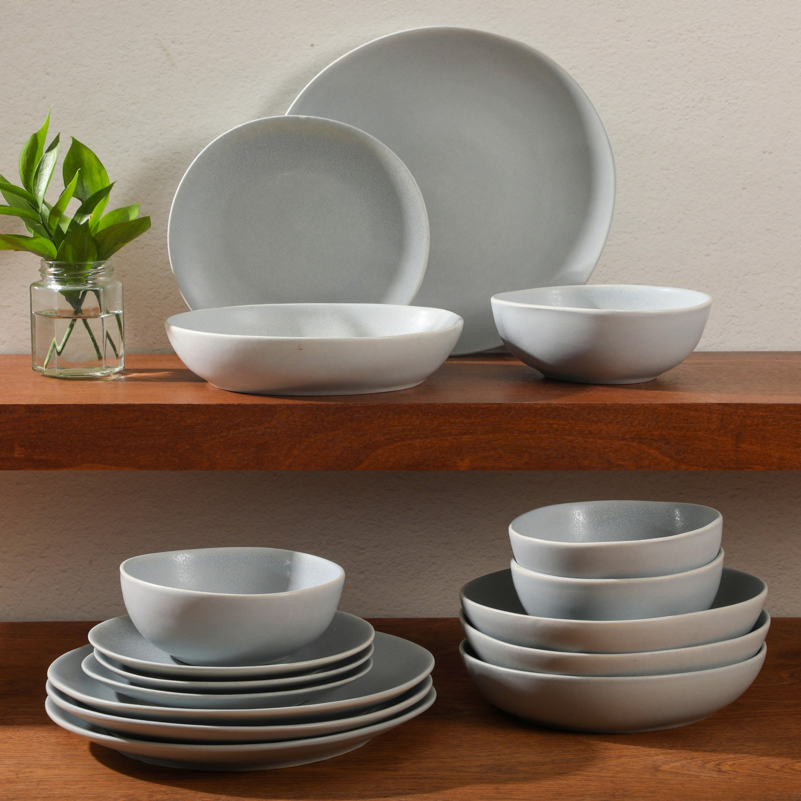Zion Mist Stoneware Dinnerware Set - Service for 4, Blue