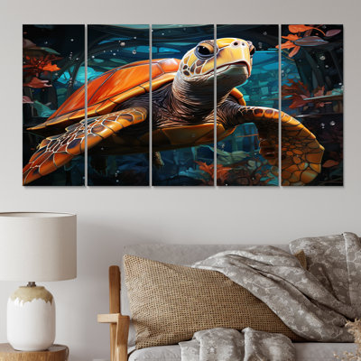 «Turtle Journey», reproduction d'art géométrique - animaux, 5 panneaux égaux
