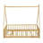 Tent-Shaped Floor Bed,Teepee Bed With Guardrails,Slats-1787212387