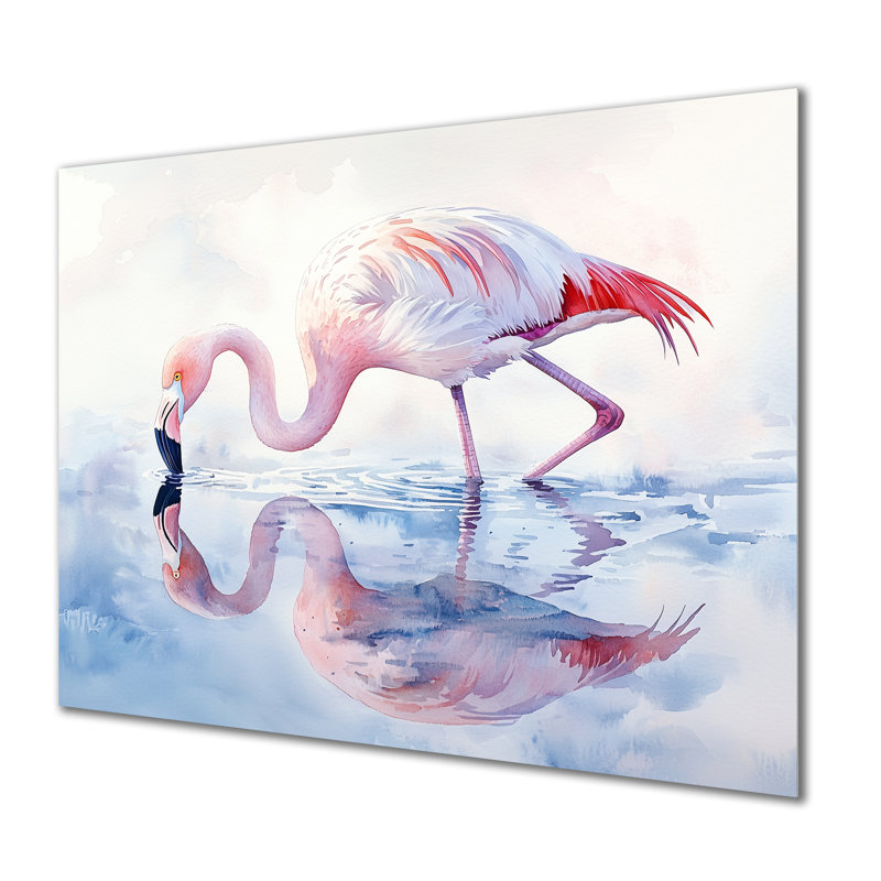 Flamingo Reflections - Art mural en métal Flamingo pour le salon, H 24 po x l 32 po