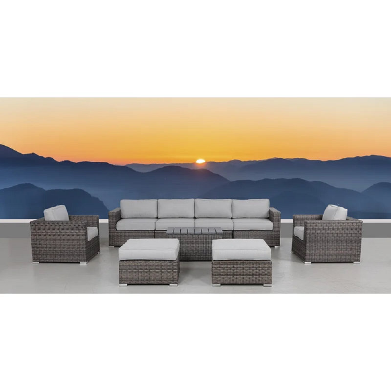 Demarest Wicker Fully Assembled 8 - Person Seating Group with Cushions, Brown/Olefin Gray