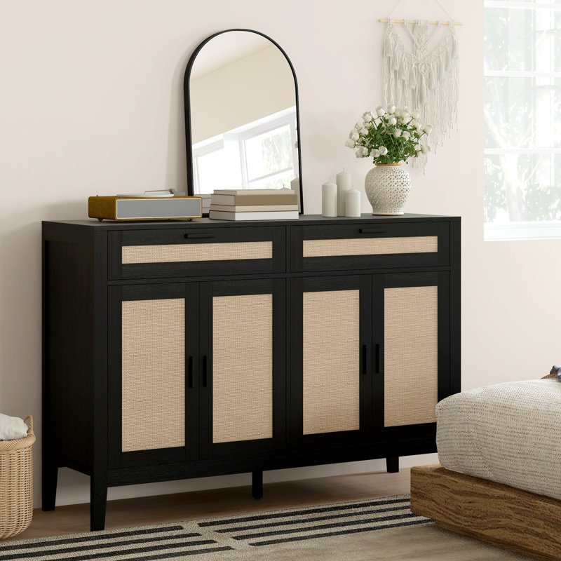 53" Sideboard Buffet Cabinet with Storage Drawers and Doors, Black