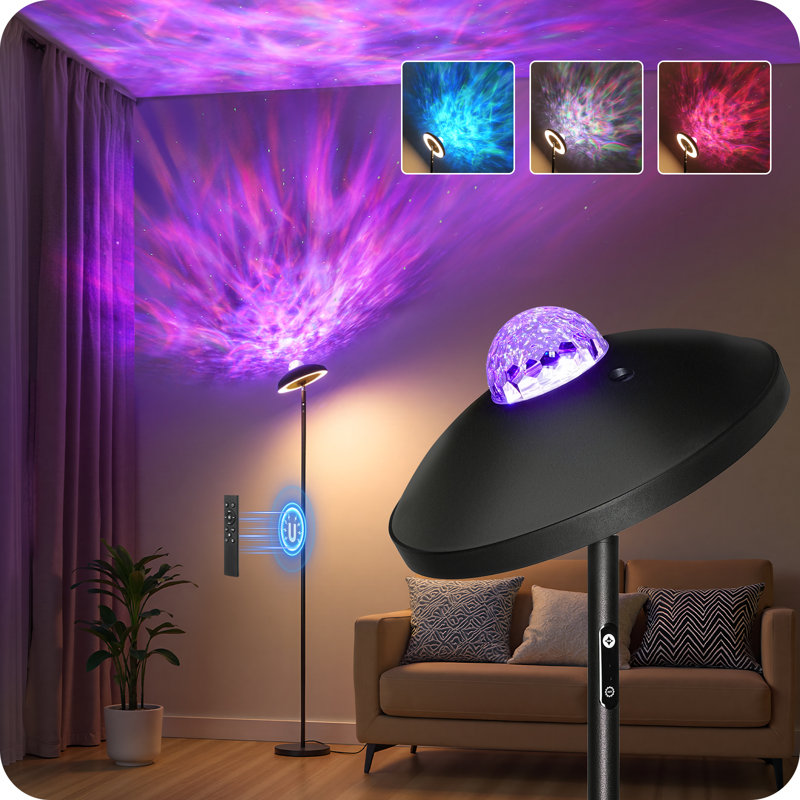  69.3"Led Dimmable Floor Lamp with Remote Control And Rgb Galaxy Projector Double Sided Corner Light Rotatable