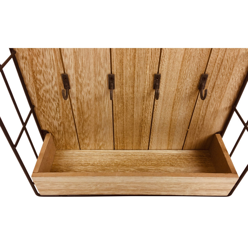 Wood Wall Organizer with Key Hooks