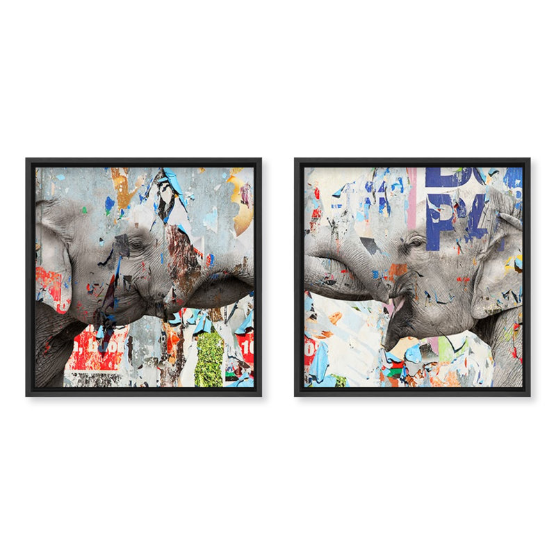 « Saddle Ink Elephant VI » par Tristan Scott - reproduction de deux images sur toile tendue, H 12 po x l 24 po, Pas de tapis