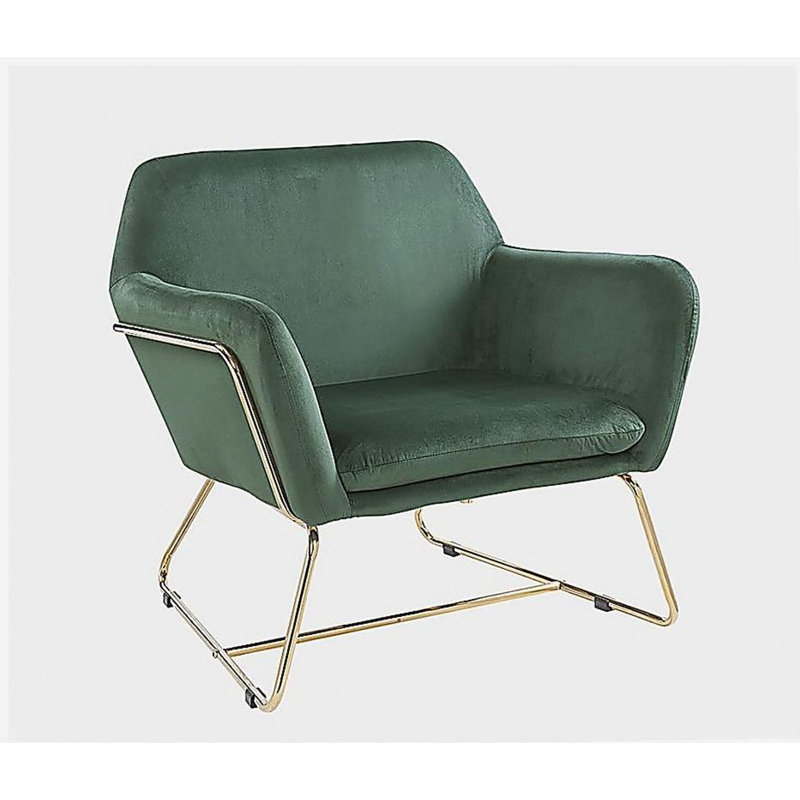 Fauteuil d'appoint en velours vert de 29,5 po avec base en métal Kyra, Vert