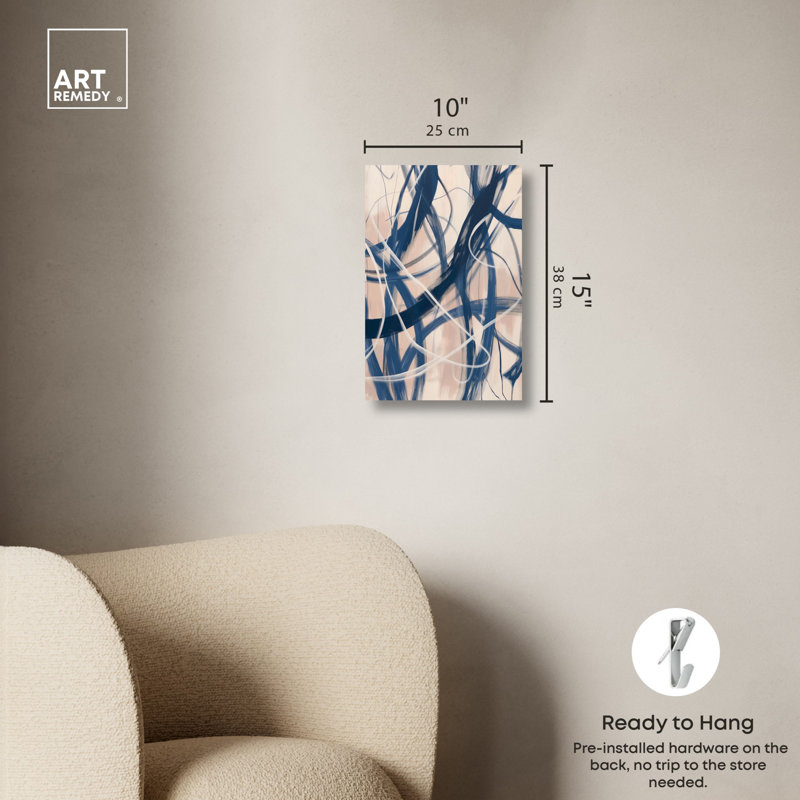 Indigo and Beige Abstract Canvas Art, 15" x 10"