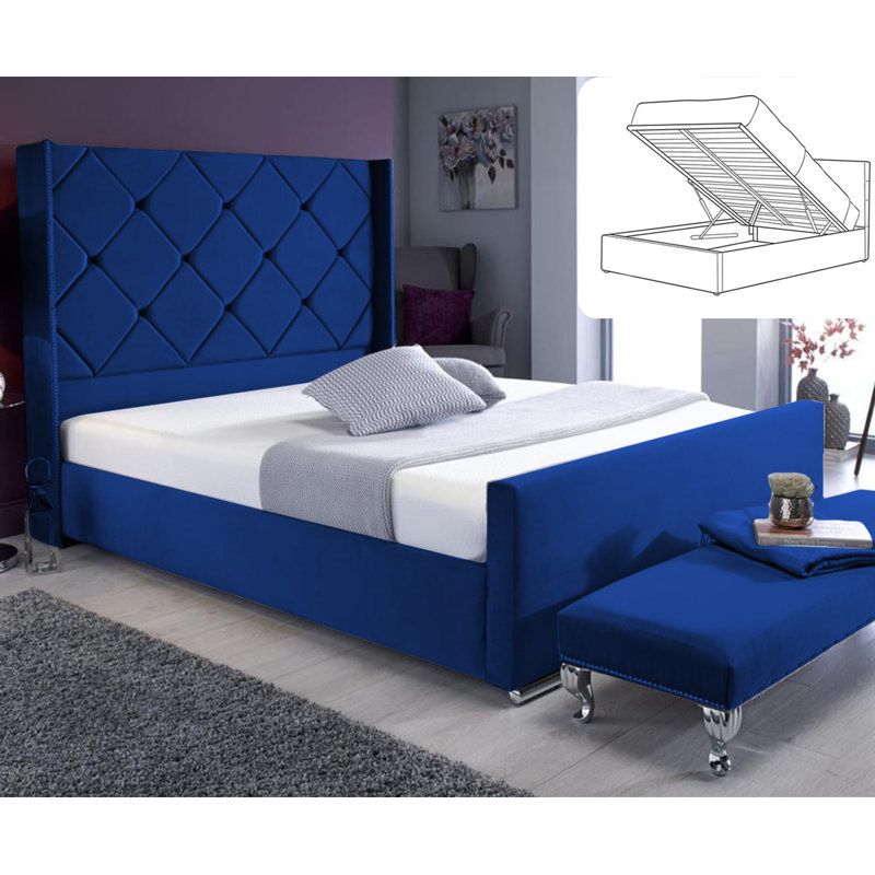 Upholstered Ottoman Storage Bed, Super King (6'), Blue