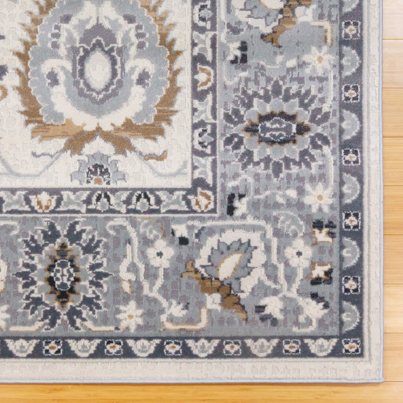  Barga Modal Gray/Ivory Traditional Floral Border Area Rug, Rectangle 7'10'' x 10'