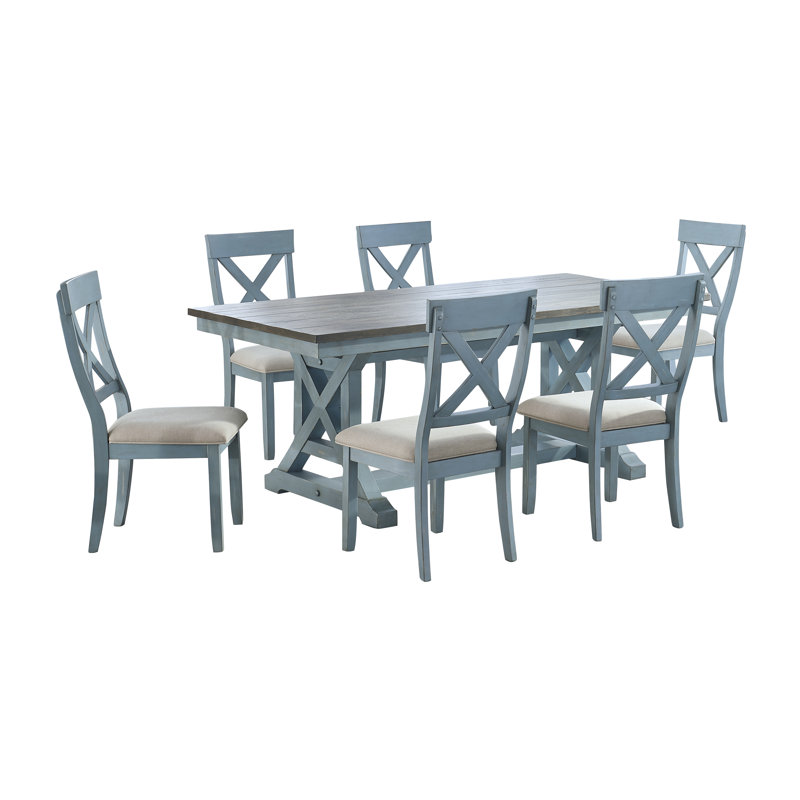 Amiee-Lee Trestle Dining Table, Light Turquoise, 30" H x 78" W x 38" D