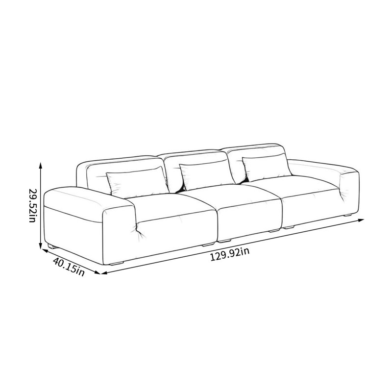 Minimalist retro in-line sofa, 29.52" H x 129.92" W x 40.15" D, 5