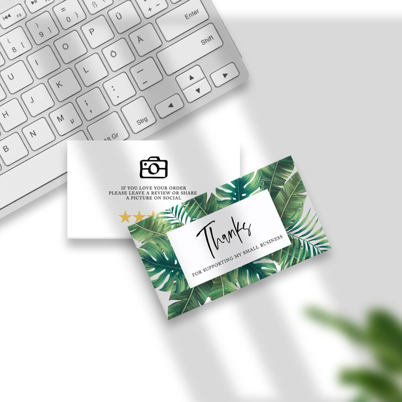 «Thank You For Supporting My Small Business», feuilles de palmier tropicales, paquet de 100, 2 x 3,5 po