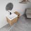 Meuble-lavabo mural avec lavabo en céramique blanche et tablettes de rangement et 1 porte à fermeture en douceur-613888161