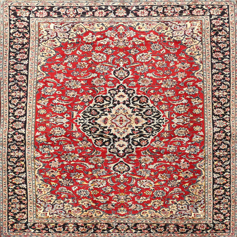 Tapis oriental en laine rouge / beige, Carré 7 pi