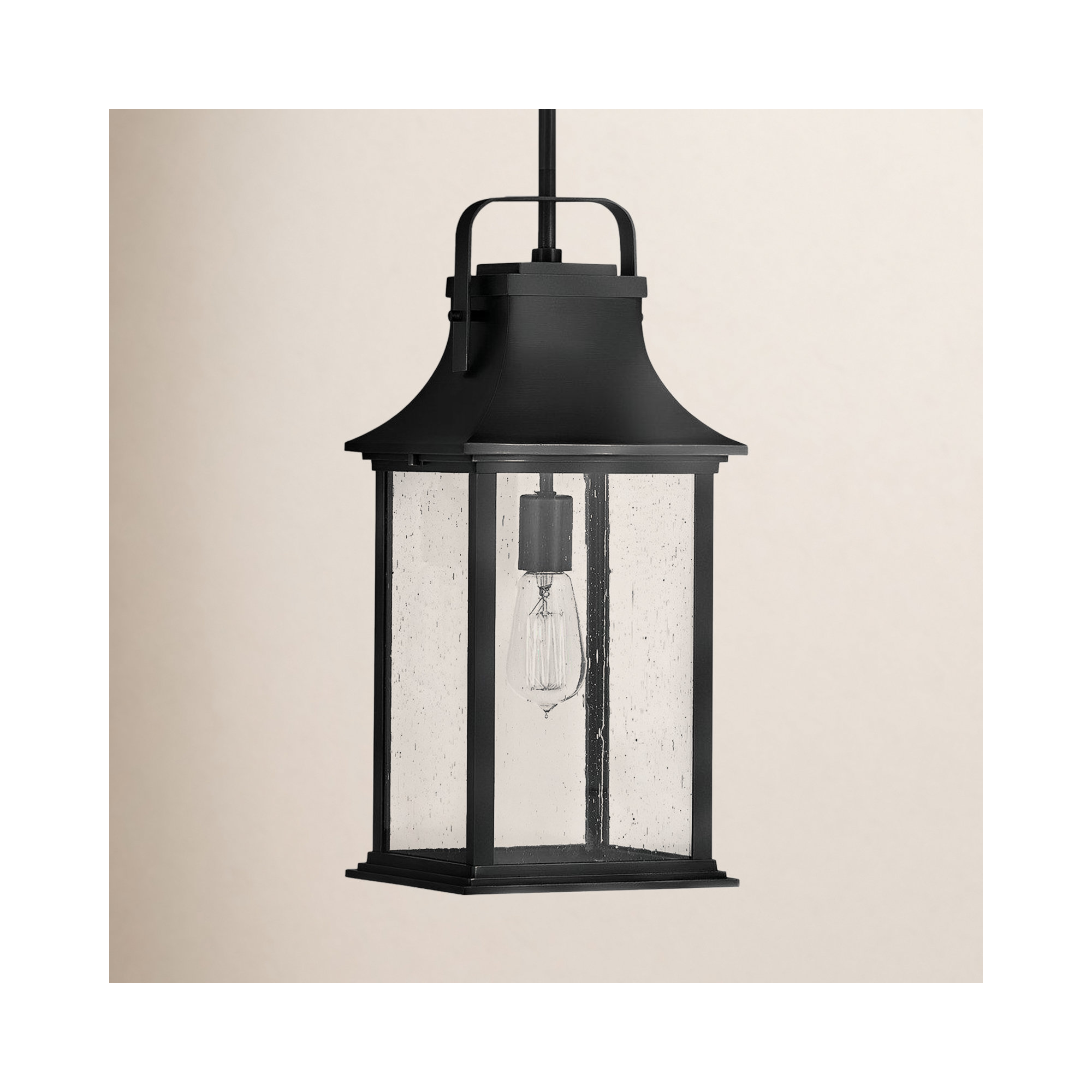 Sereia Seeded Outdoor Metal Hanging Lantern, Black