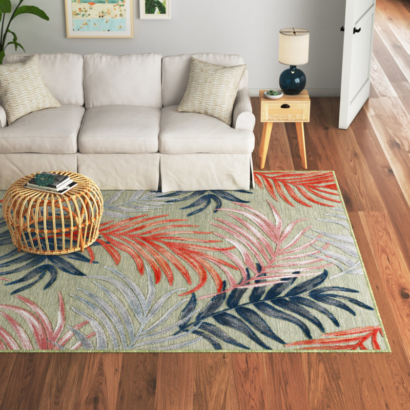 South Hadley Floral Gray/Rust/Navy Indoor / Outdoor Area Indoor/Outdoor Area Rug, Rectangle 5'1" x 7'6"