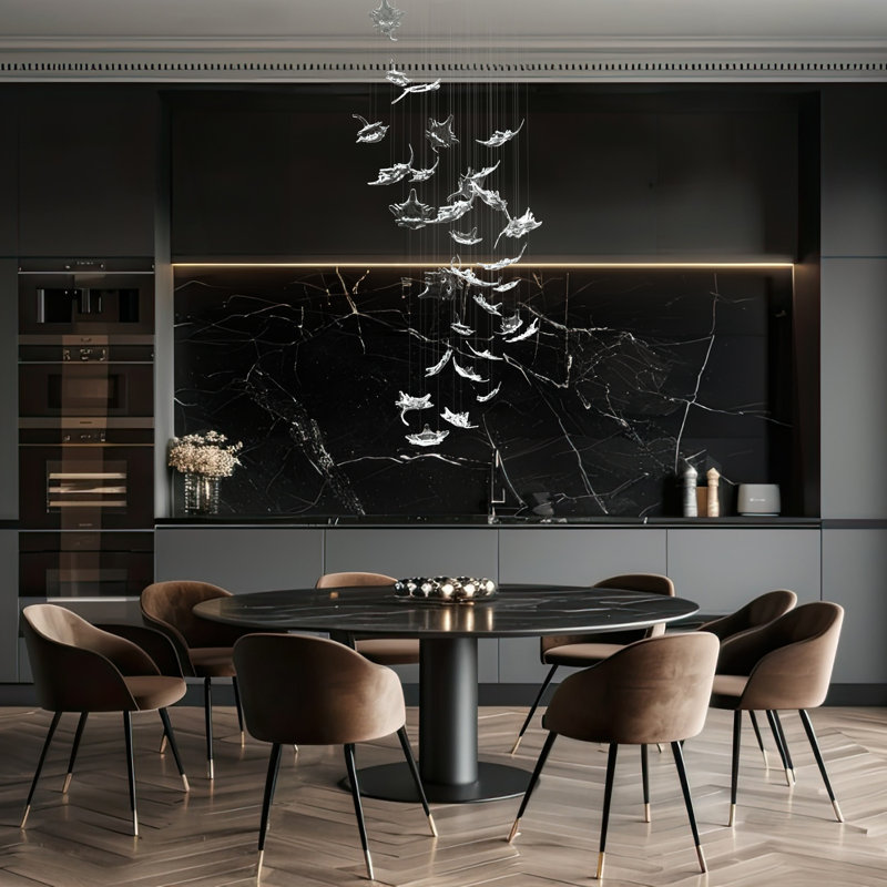Murano Dancing Maple Leaves Chandelier, 145" H x 42" W x 42" D, Silver, Clear